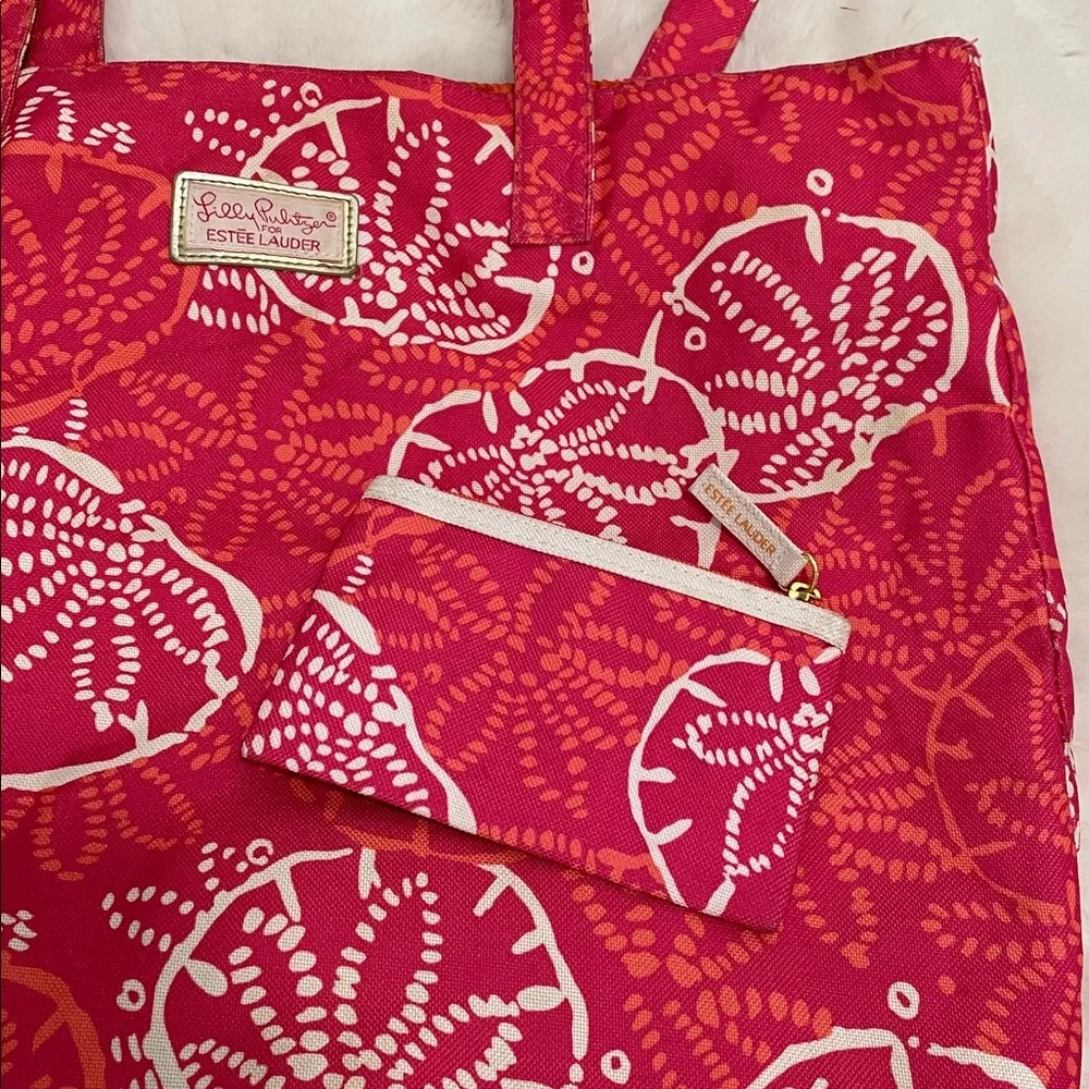 Lilly Pulitzer for Estée Lauder Beachy Seashell Canvas Tote Bag-14x17x4”